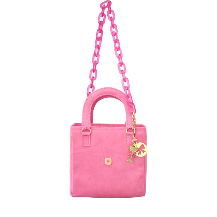 Top Handle Mini Tote Bag in Pink Velvet for wholesale by Dress for Cocktails