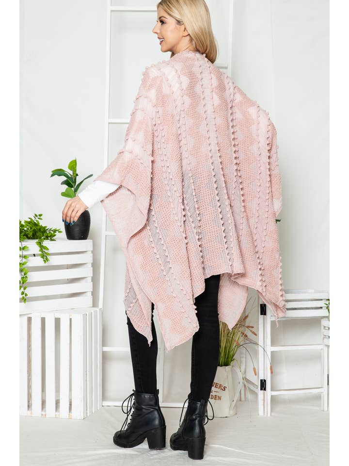 Justin & Taylor - Wholesale Kimono - Women's - Puffer-Up | Soft Textured Cover-Up Kimono With Pom Detail35