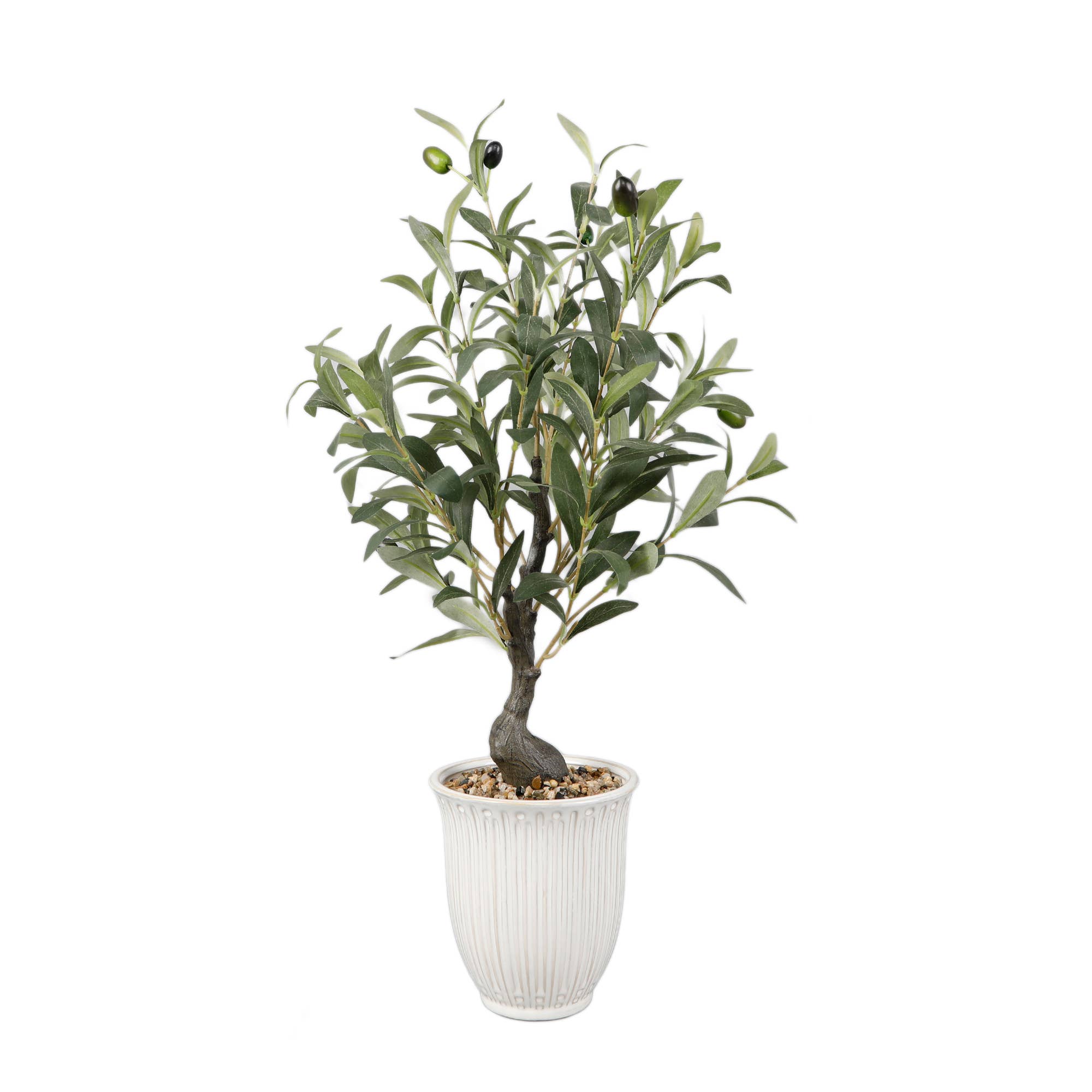 Flora Bunda Inc - Wholesale Artificial plant - 25.5" Faux Olive Tree in White Ribbed Pot0