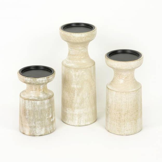 11555 - 3x6, 3x8, 3x10 Mango candle holders Set/3 for wholesale by Devanie At Home (Formerly Adams & Co.)