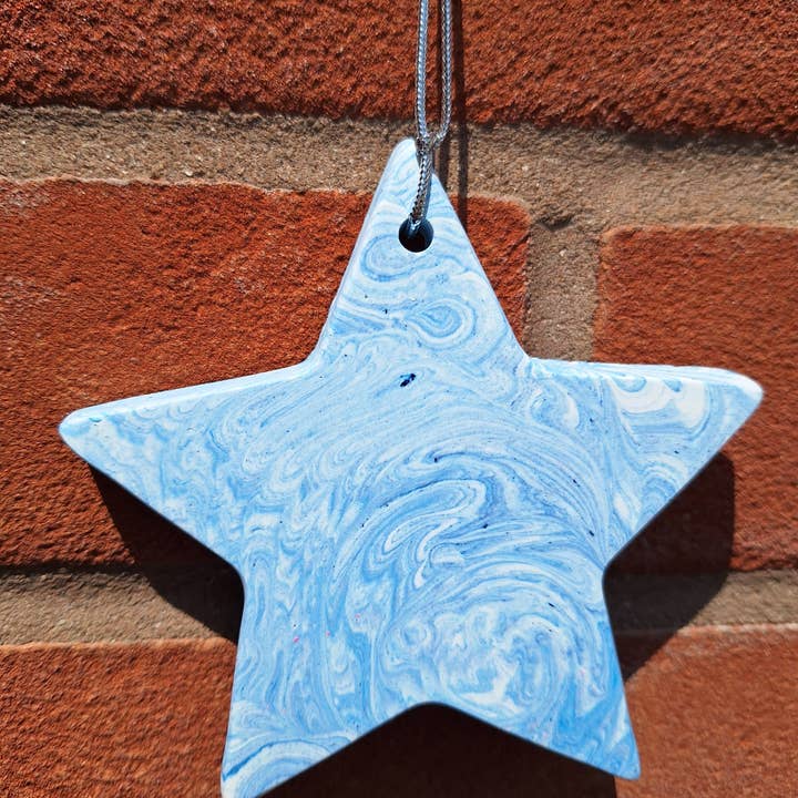 Cranky Cow Creations – wholesale Ornament – Starr in Blue Jesmonite 10cm Hanging Star Decoration4