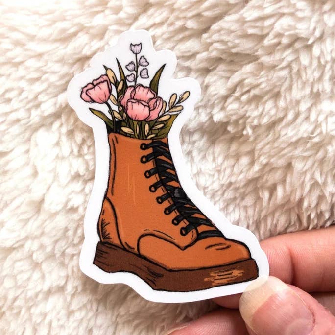 Floral Hiking Boot Sticker for wholesale by ArtsAndJ