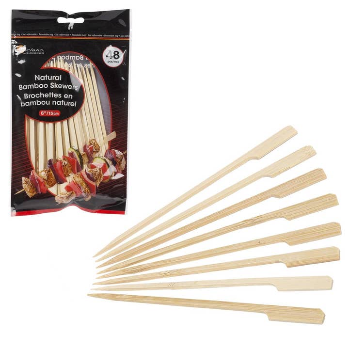 Luciano Gourmet - Wholesale Skewer - Luciano 48-Piece 6" Bamboo Skewers, Colorful Resealable Bag