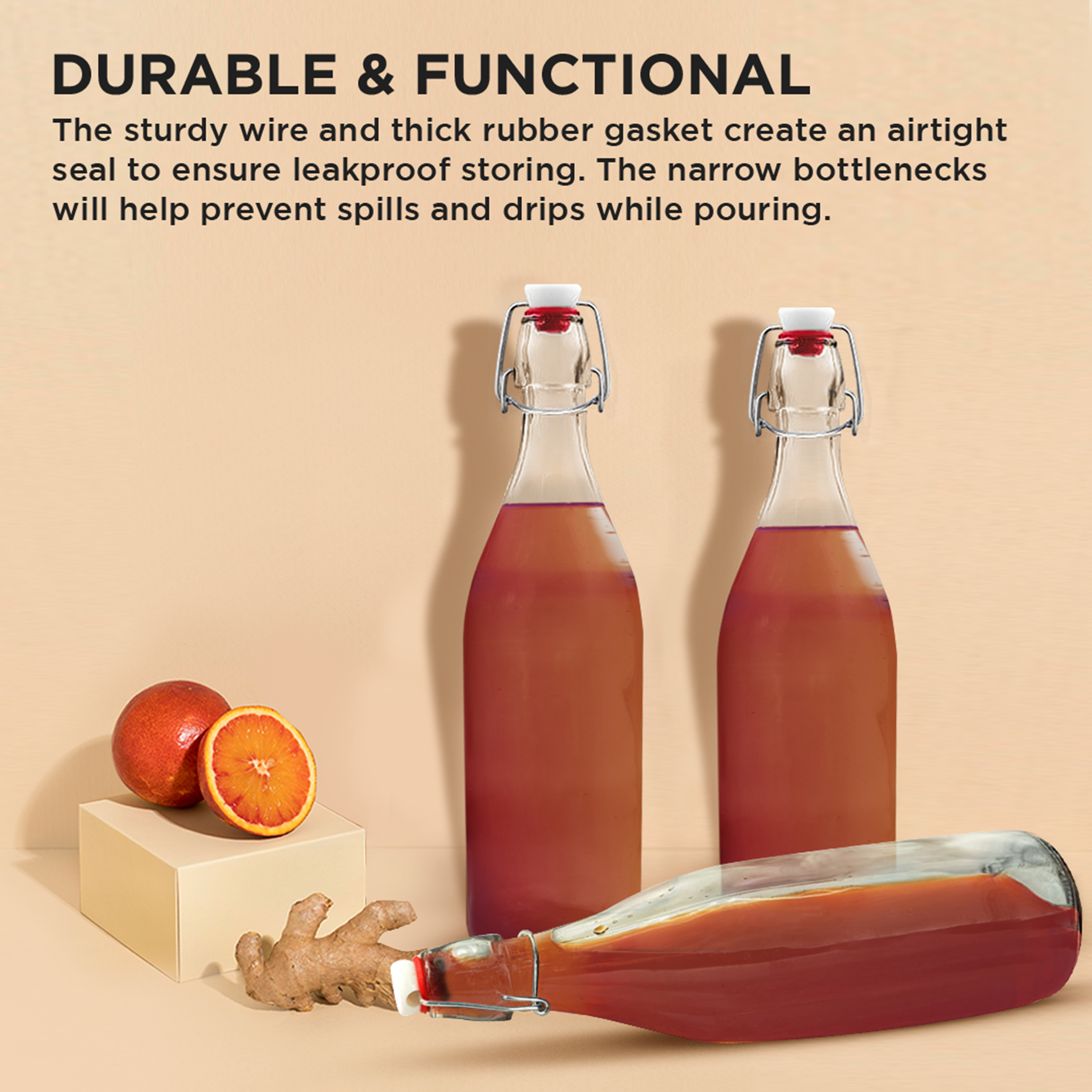 Nevlers - Wholesale Milk/Juice Bottle - Glass Swing Top Bottles - 17 oz. Round Design (Set of 12)8