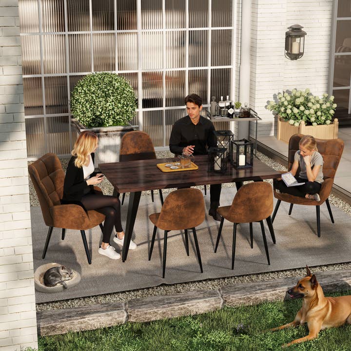 39F Inc. - Vente Salon de terrasse - Ensemble de salle à manger 5 pièces avec table marron de 63" et 4 chaises en suède3