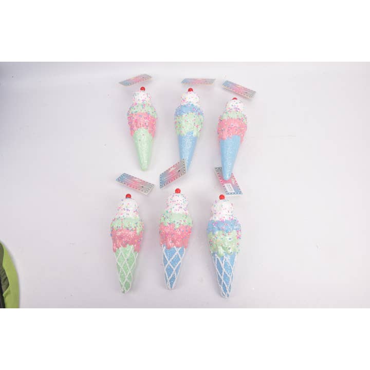 FOAM ICE CREAM CONE ORNAMENTS WITH SPRINKLE GLITTER for wholesale by Country Silk