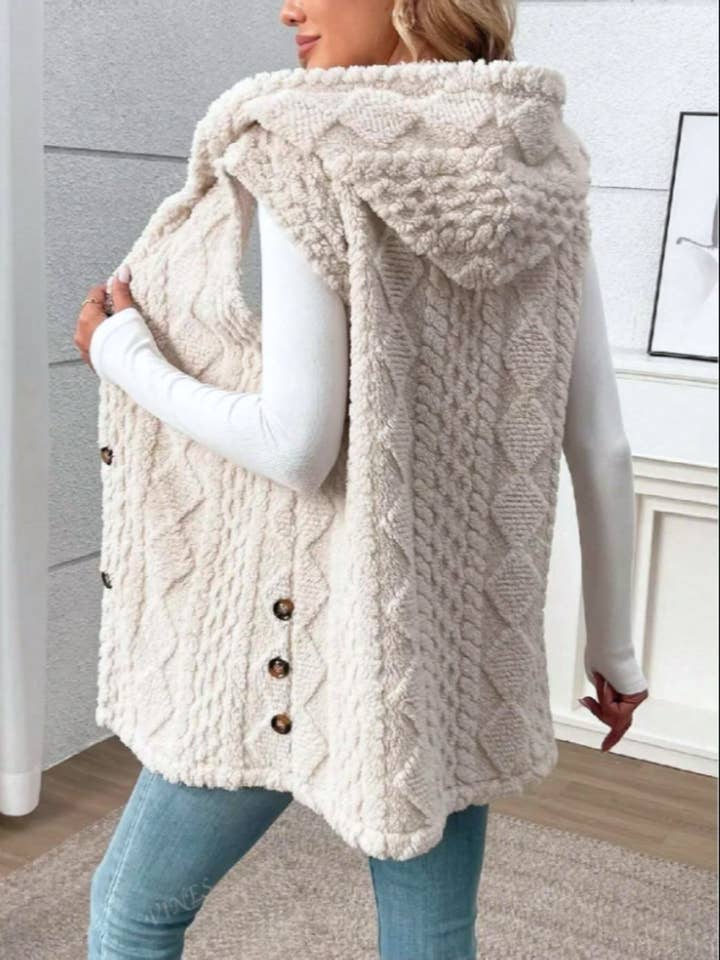 Rosa Clothing - Wholesale Outerwear Vest - Women's - Textured Leisure Double-Sided Plush Hooded Vest3