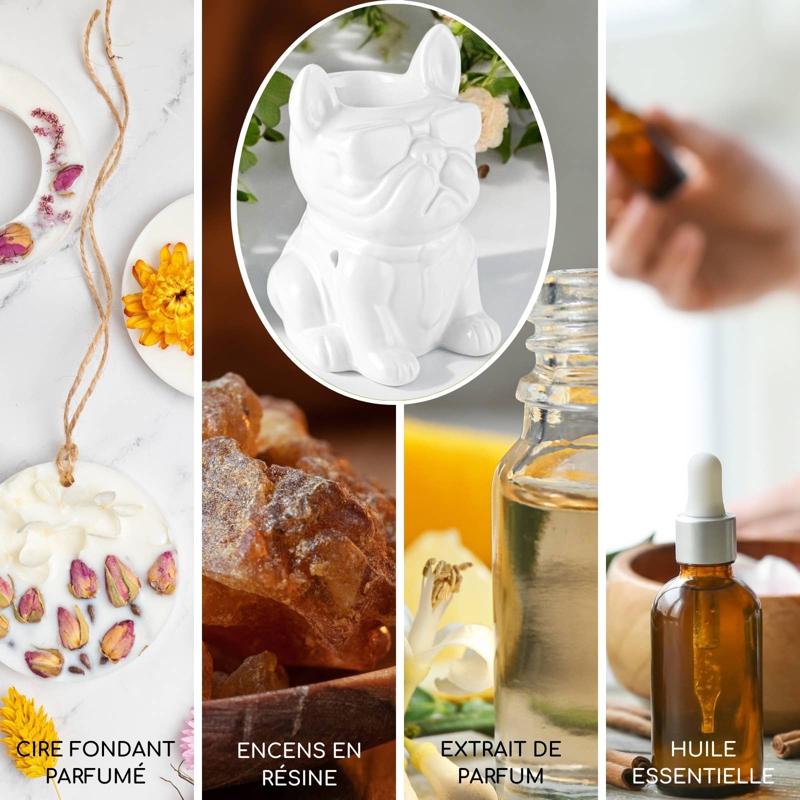 Zen'Arôme - Wholesale Tapered Candle/Candlestick - White Boubou French Bulldog Ceramic Incense Burner3