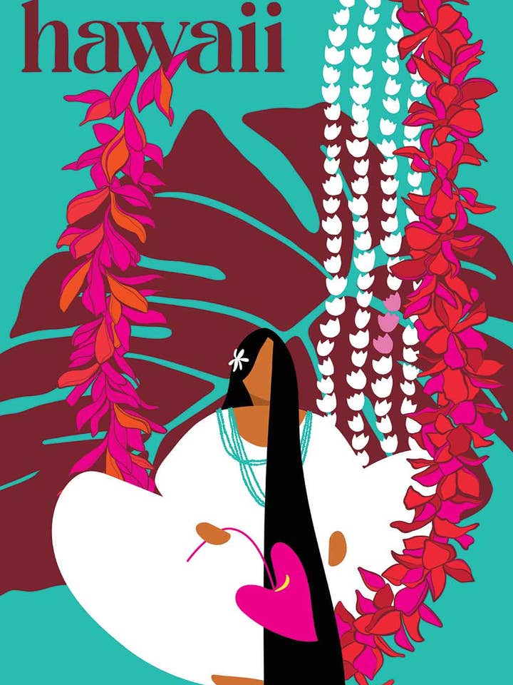 Impresión "Wahine noʻonoʻo" Turquesa para venta al por mayor de Suzanne Jennerich