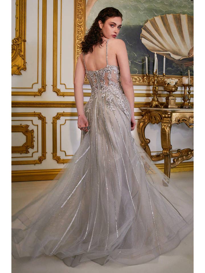 Ladivine by Cinderella Divine - Wholesale Gown - Women's - A-LINE BEADED GOWN WITH LACE DETAIL