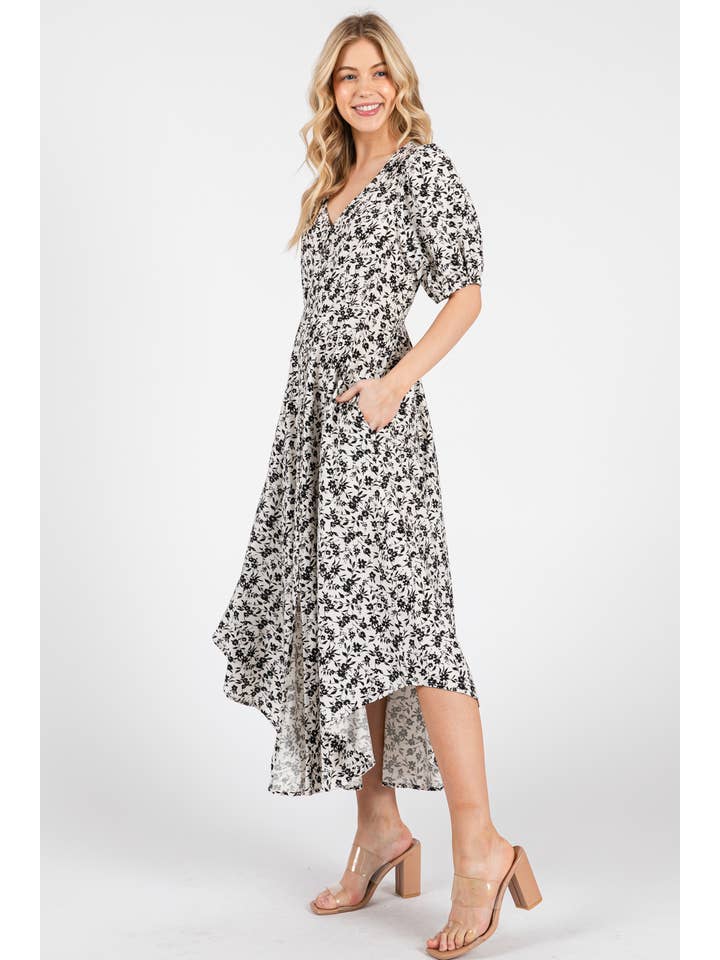 Calista - Wholesale Dress – Women's - SHORT SLEEVE SELF COVER BUTTON DETAIL MIDI DRESS - VD60691