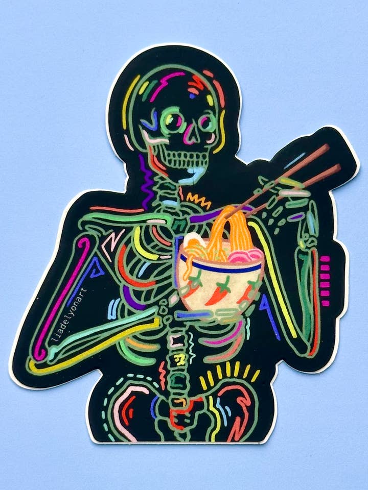 Ramen Noodle Skeleton Wasserflaschenaufkleber für den Großhandel von liadelyonart