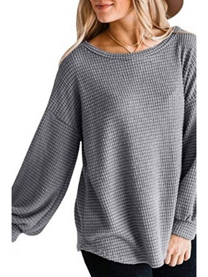 Lily Clothing - Wholesale Shirt - Women's - Casual pullover with round neck lantern sleeves2