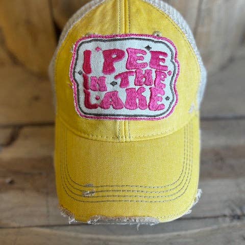 The Goat Stock - Wholesale Trucker Hat - Women's - I Pee in The Lake Distressed Mesh Snapback Baseball Cap