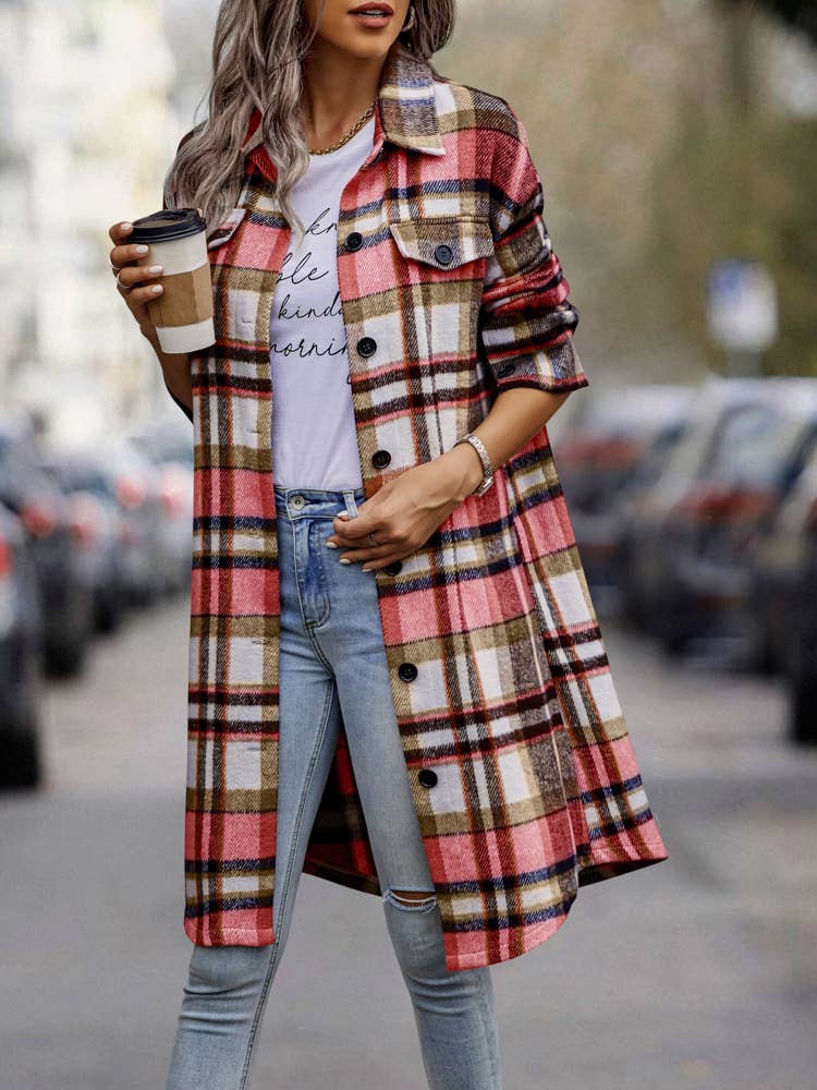 eLook - Wholesale Coat - Women's - SZ1-JK8211 Plaid Button Down Long Coat49