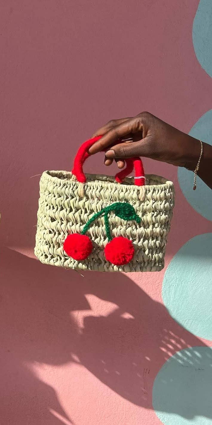 craftberber – wholesale Tote bag – Women's – Cherry Pom-Pom Handwoven Palm Leaf Tote, straw bag2