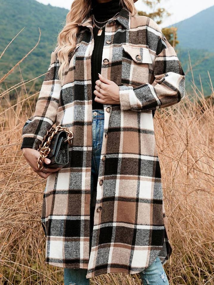 Rosa Clothing - Wholesale Jacket - Women's - Plaid Button down long jacket