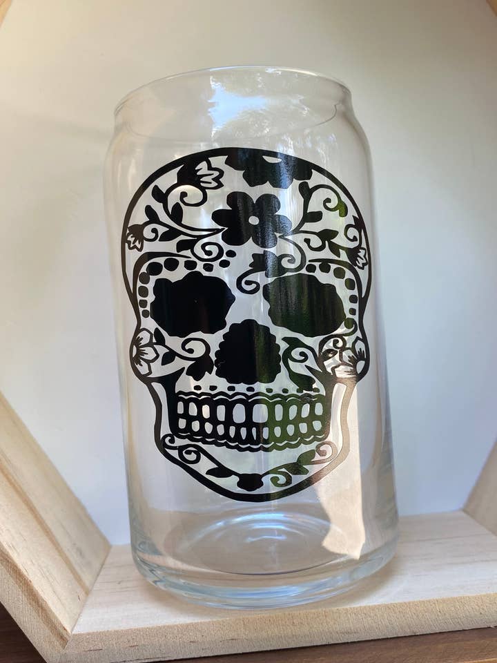 Calavera en noir, gobelet en verre de 16 oz pour la vente par Will + Vivi
