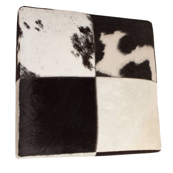 Noori Rug - Wholesale Pouf - Animal Print Hide Pouf Oscar, Black (18"x18"x18")