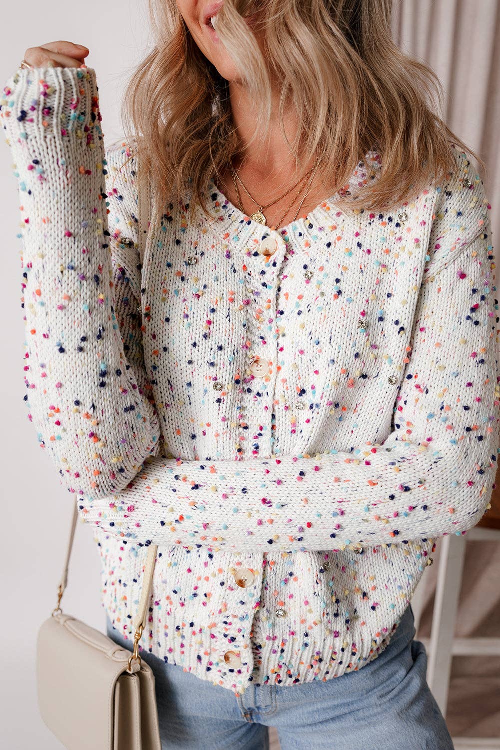 Lovesoft - Wholesale Cardigan - Women's - Rhinestone Decor Multicolor Confetti Sweater Cardigan12
