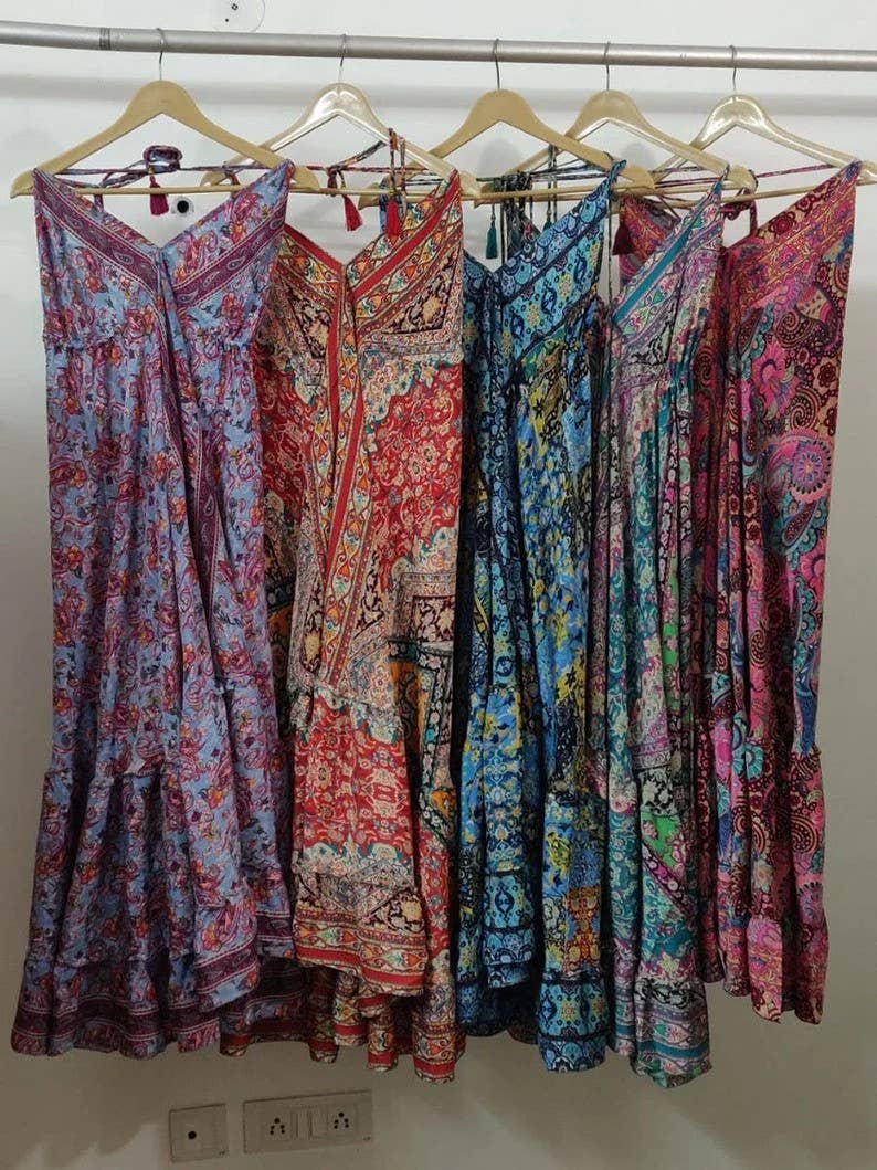 Bhawana Handicrafts - Wholesale Dress β Women's - 5 Pcs Lot Vintage Sari Recycled Silk Dress Indian Silk Dress