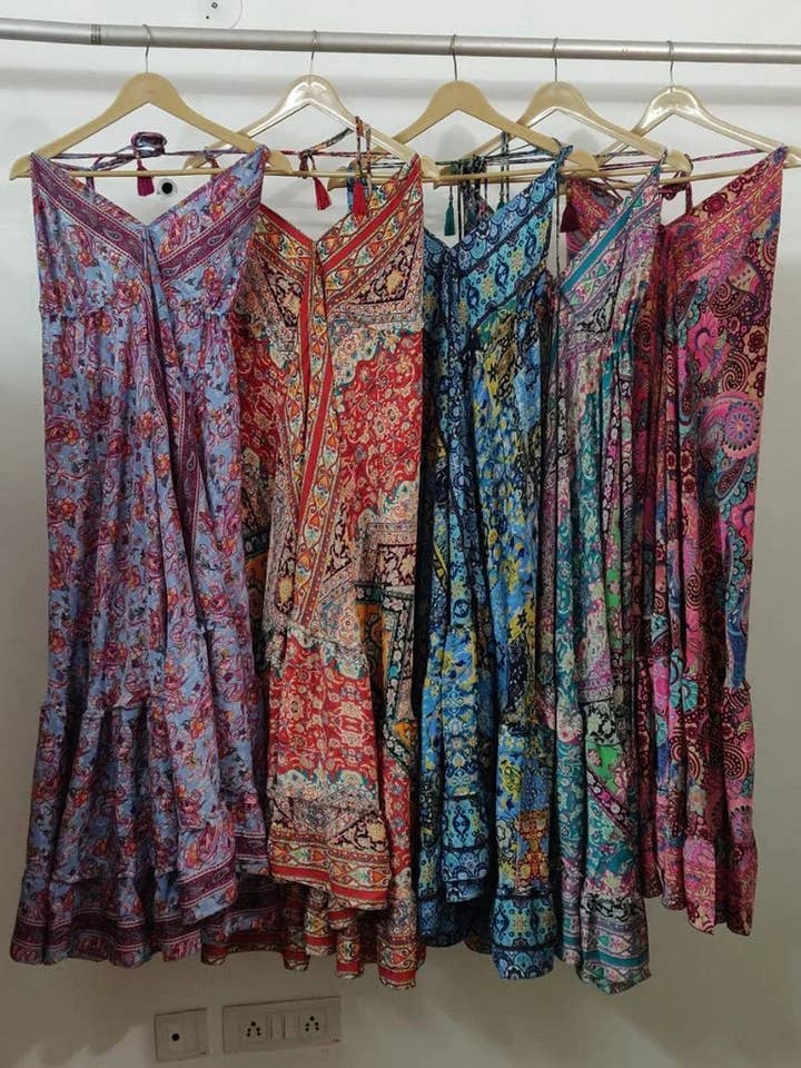 5 Pcs Lot Vintage Sari Recycled Silk Dress Indian Silk Dress for wholesale by Bhawana Handicrafts