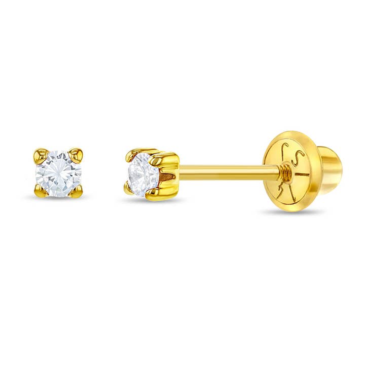 14k Gold 4 Prong CZ Solitaire 2-5mm Baby / Toddler Earrings for wholesale by In Season Jewelry