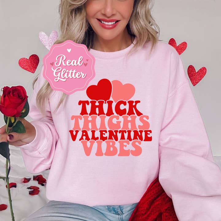 Nu Kustomz LLC - - Wholesale Graphic Sweatshirt - Women's - THICK THIGHS N V-DAY VIBES CREW SWEATSHIRT FOR WOMEN1