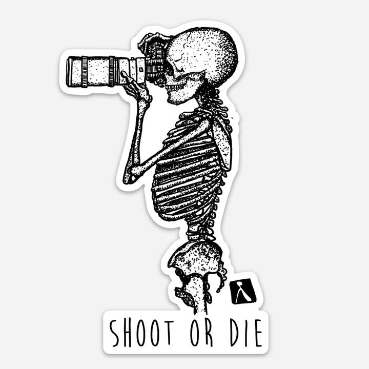 Skeleton Shooting With Their Camera Vinyl Sticker for wholesale by Bellavance Ink