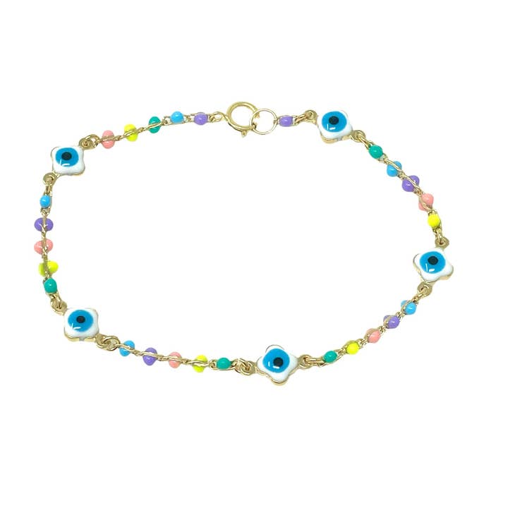 Kløver hvide onde øjne Beaded Rainbow armbånd for engroshandel hos Jennifer Shon Jewelry