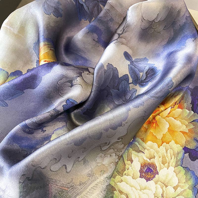 SueSilkHK – wholesale Scarf – Women's – Purple flowers mulberry silk scarf/70CM 100% mulberry silk scarf/Silk shawl/Gift for her3