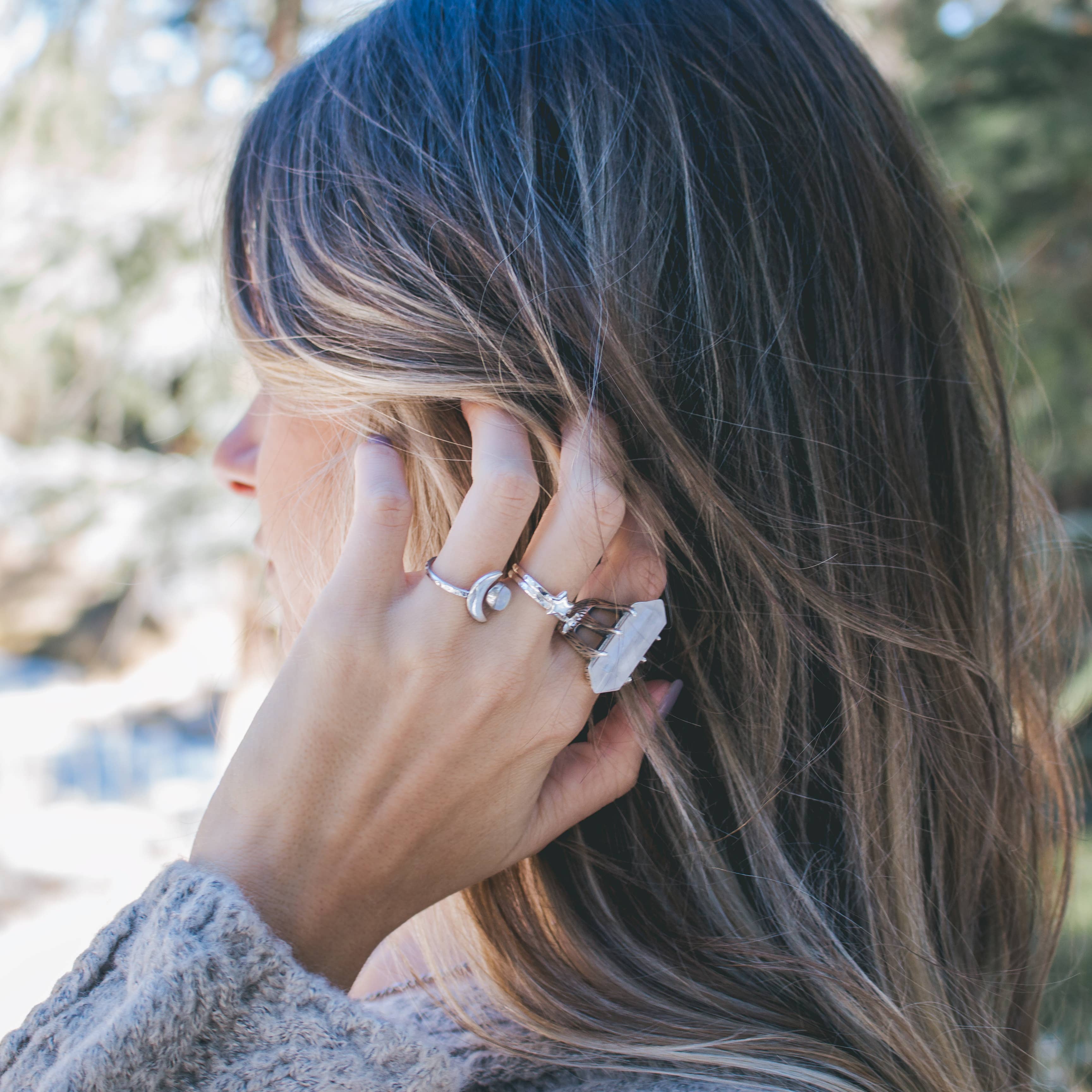 Hiouchi Jewels | Rose & Bolt Grateful Dead Jewelry - Wholesale Cocktail/Statement Ring - Crystal Talon Ring | Silver / Quartz9