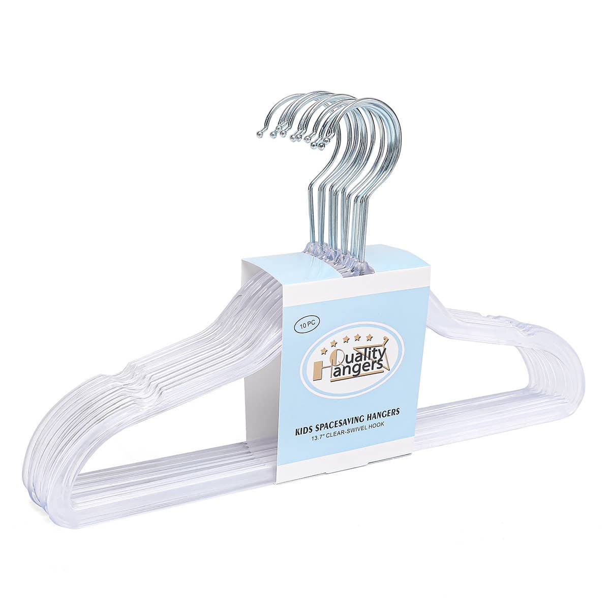 Quality Hangers - Wholesale Clothes Hangers - P350 - Kids Clear Plastic Hanger Swivel Hook - 10 Pack0