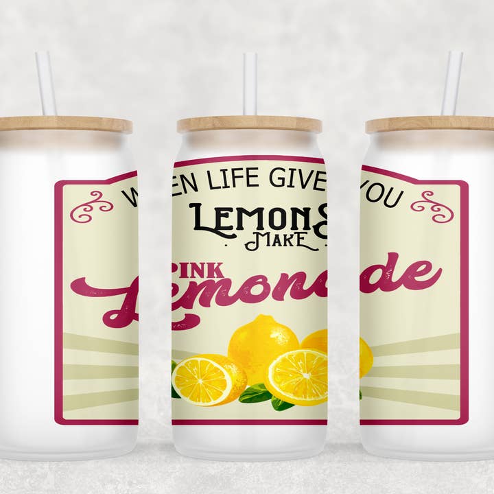 Lemonade Glass Cup med klart halm og bambus låg for engroshandel hos Smile Graphics and Design