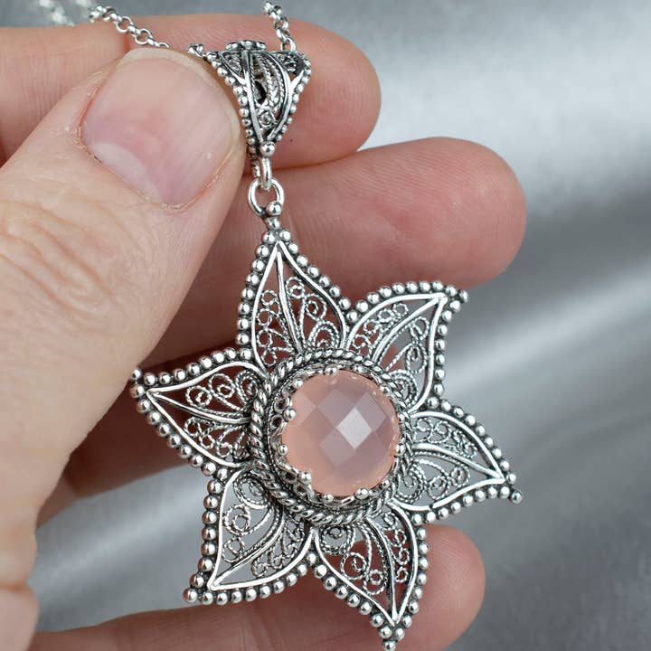 Filigranist Jewelry - Wholesale Pendant/Charm Necklace - Sterling Silver Pink Chalcedony Pendant Necklace4