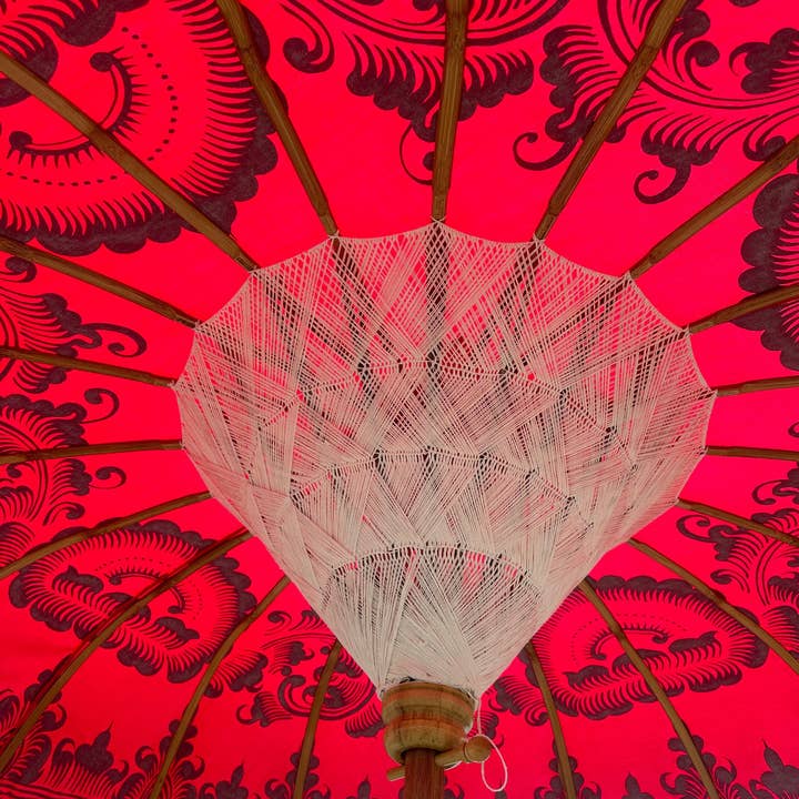 baligood - Wholesale Patio Umbrella - PINK & SILVER FULL FRINGE BALINESE UMBRELLA3