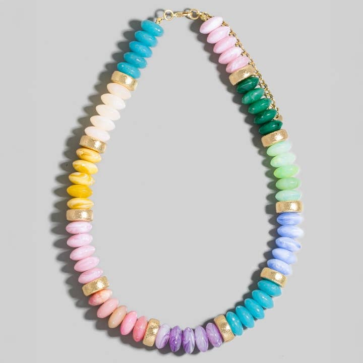 The Looks by Fame Accessories - Wholesale Pendant/Charm Necklace - Wide Marble Resin And Metallic Disc Beaded Necklace