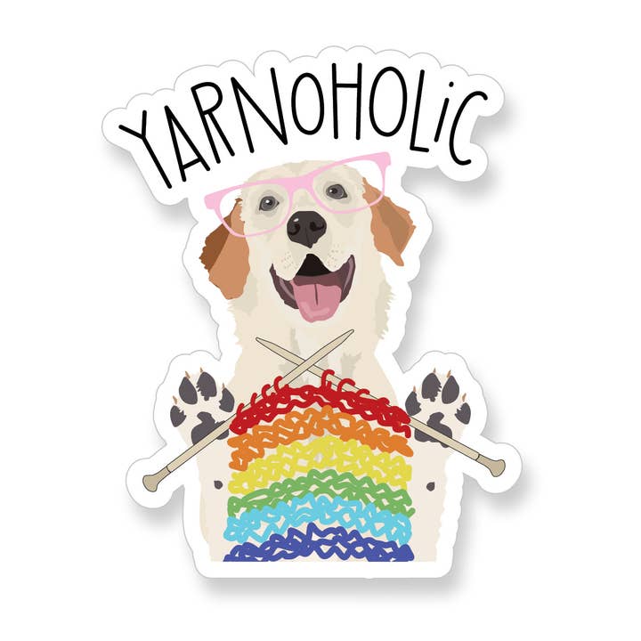 Adesivo in vinile arcobaleno lavorato a maglia per cani Yarnoholic per la vendita all'ingrosso da parte di Apartment 2 Cards