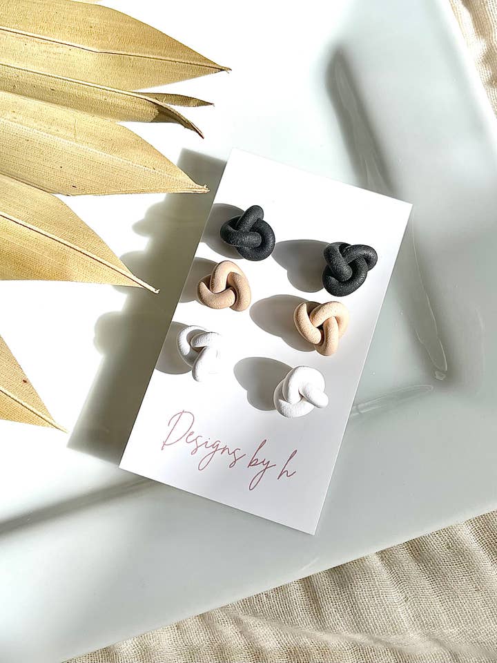 Neutral Knot Studs 3 pack | Handmade polymer clay earrings for wholesale by MN Clay Co