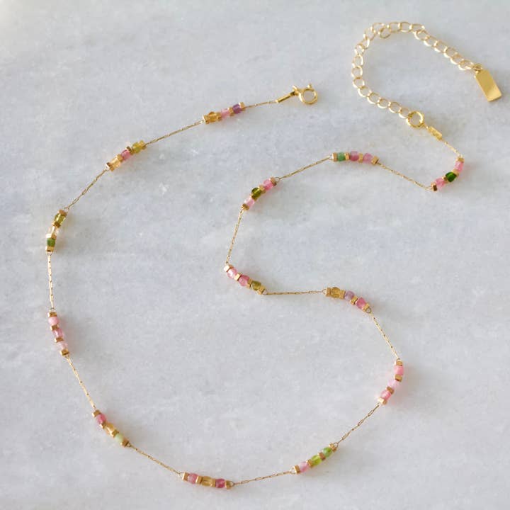 Mesa Blue - Wholesale Beaded/Pearl Necklace - Square Stone Beaded Chain - Apatite, Amazonite, Labradorite,
