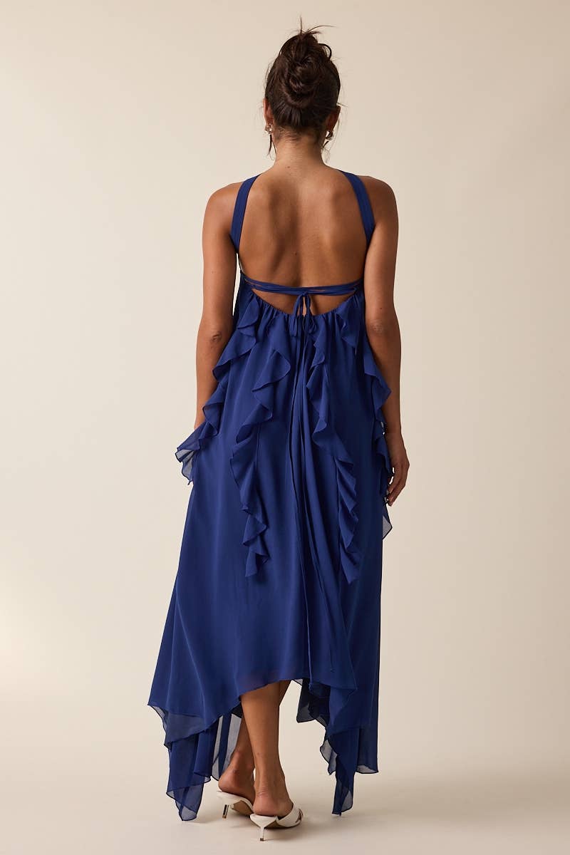 Sky to Moon - Wholesale Dress - Women's - HOLIDAY NECKLINE POINT RUFFLE HIGH-LOW MAXI DRESS11