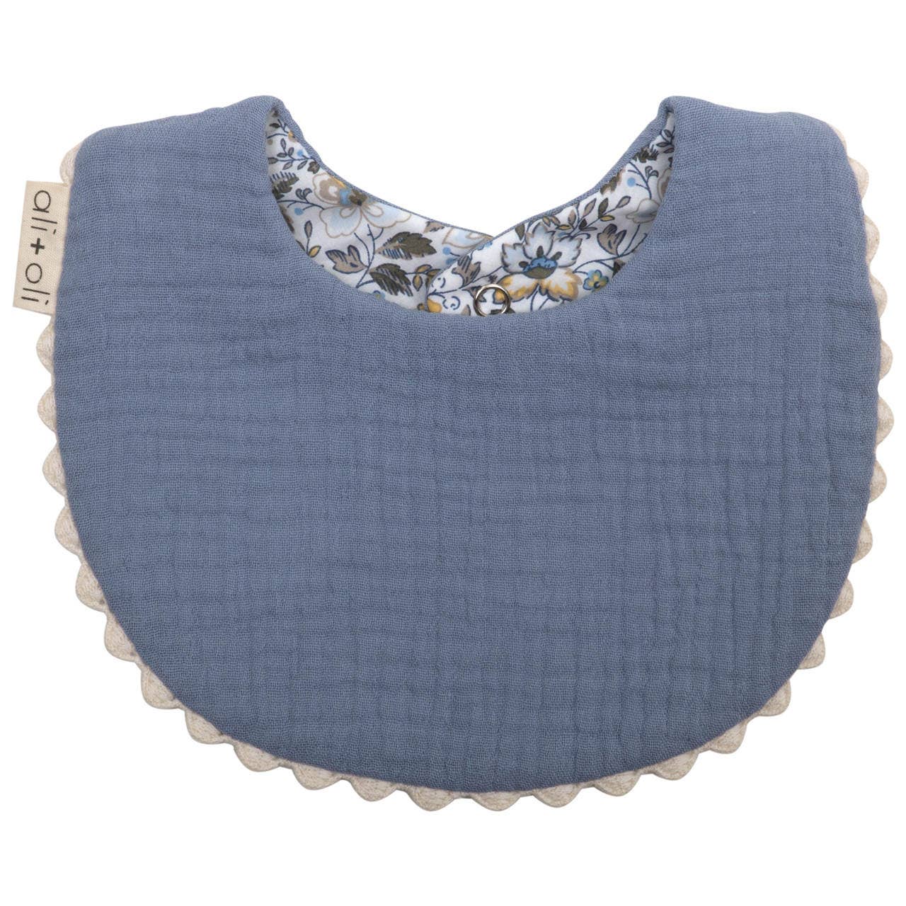 Ali+Oli - Wholesale Baby Bib - Baby - Muslin Cotton Reversable Baby Bib (Blue/Flowers)2