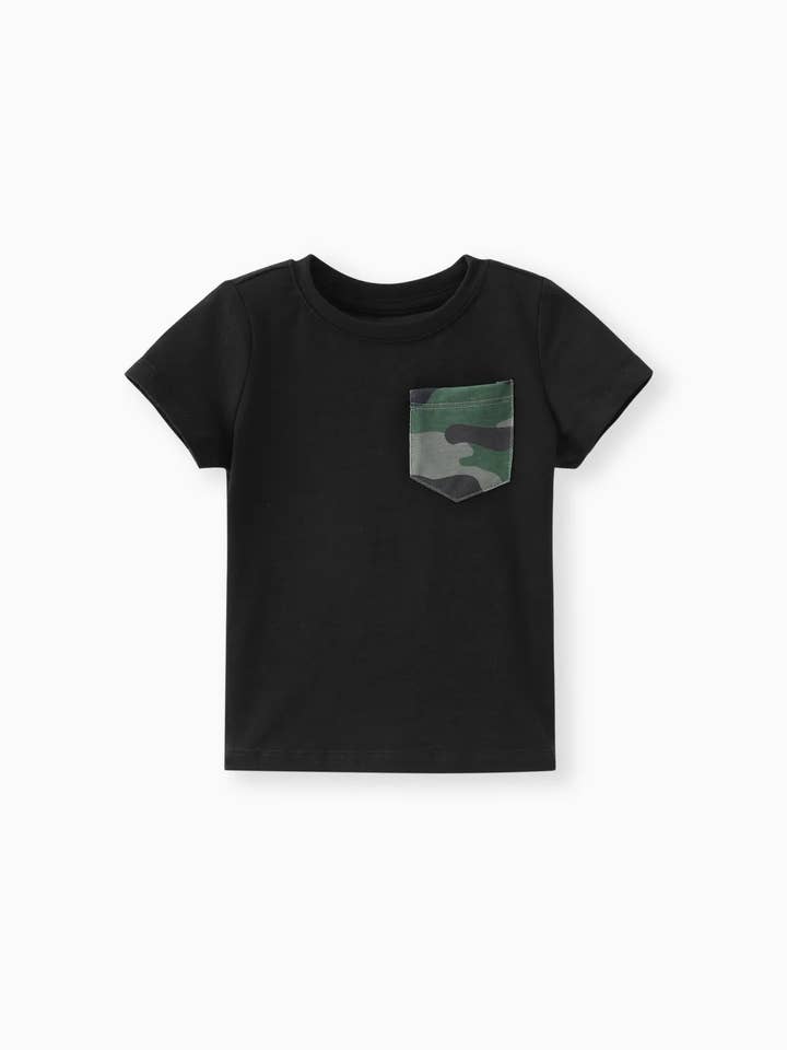 Schwarz 2-teiliges Set mit T-Shirt und Camouflage-Shorts für Kleinkinder und Jungen für den Großhandel auf Faire
