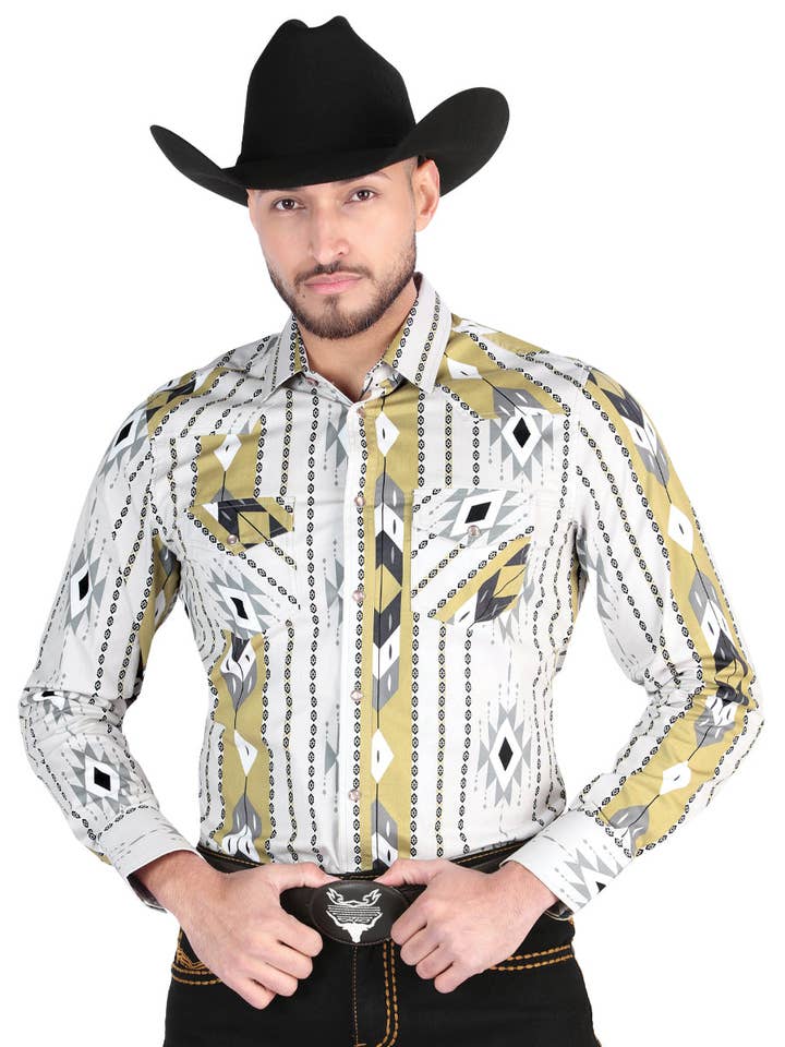 El General Western Wear – Camisa de botões - Homem por atacado – El General - Camisa Casual Manga Comprida - Cinza 44473