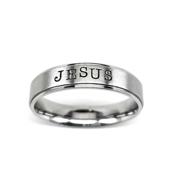 Forgiven Jewelry - Wholesale Band/Stacked Ring - Jesus Hand Stamped Stainless Steel Band Ring0