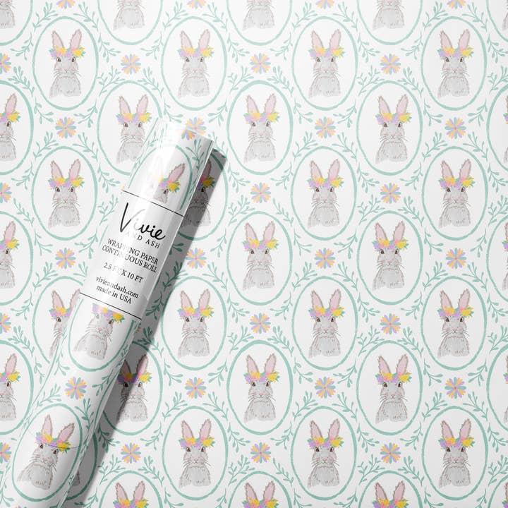 Cameo Bunny Floral Wrapping Paper Roll for wholesale by Vivie and Ash
