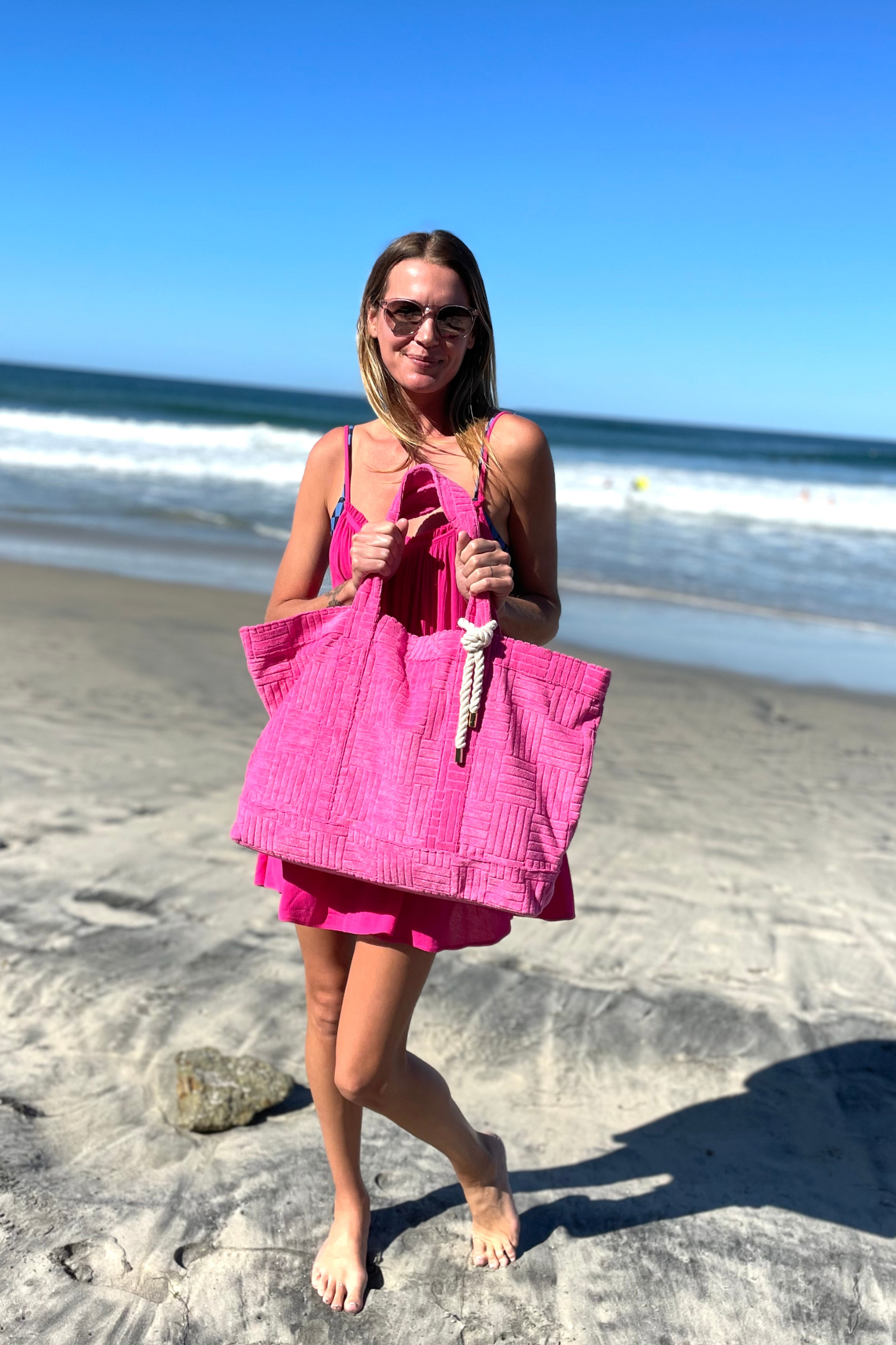 Bette - Wholesale Tote Bag - Women's - Rosa Pink Terry Cloth Weekender Bag Set w/ Waterproof Clutch12