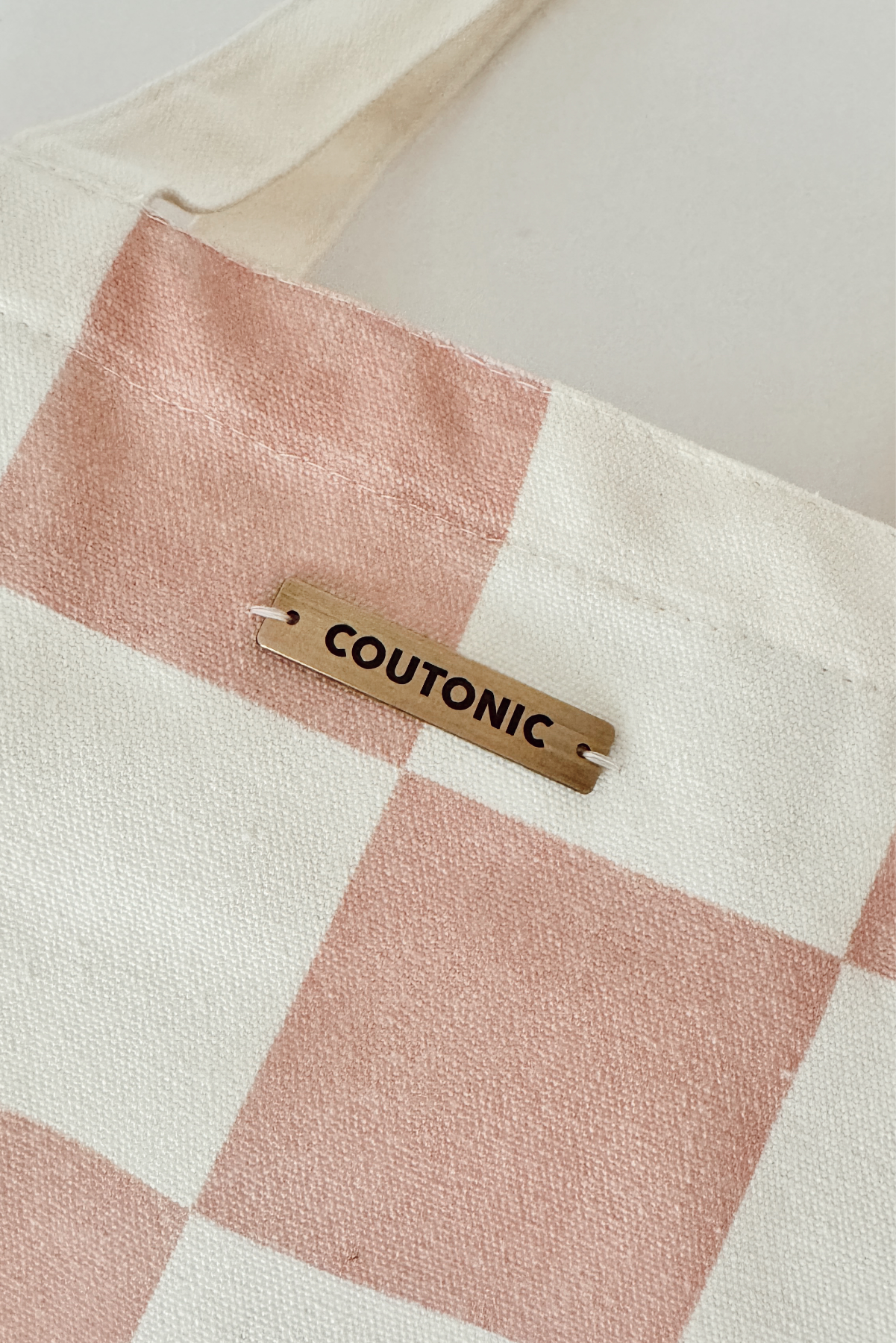 COUTONIC - Wholesale Tote Bag - Women's - Organic Cotton Seashell Pink Checker Tote 2.04