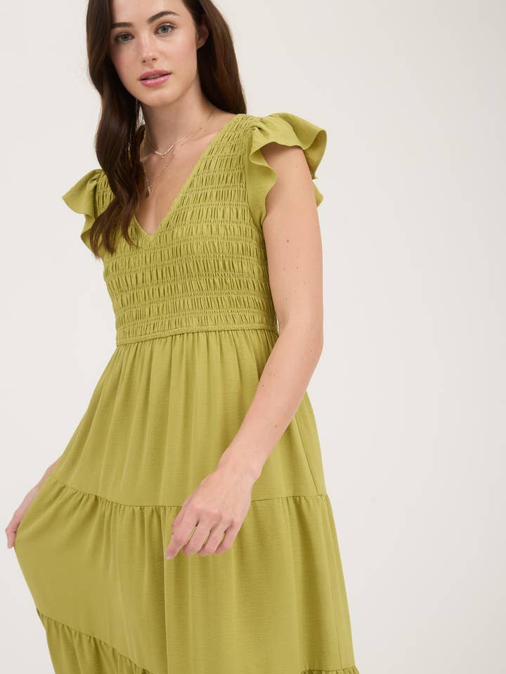Blu Pepper - Wholesale Dress - Women's - FLUTTER SLEEVE MAXI DRESS