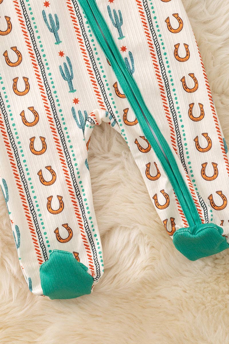 Kids Charm Online - Wholesale Jumpsuit - Baby - Horseshoe & Cactus printed teal trim baby bodysuit. RPB507302